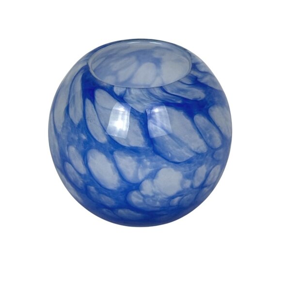 Handmade Blue Speckled Swirl Art Glass Jar Decor - Picture 3 of 4